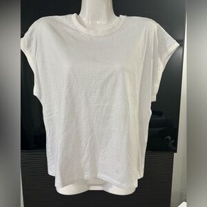 Frame Denim White Pinstripe Short Sleeve Top